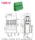Ο πράσινος συνδετήρας 300V/10A μ3 τελικών φραγμών βιδώνει το μήκος 12-26AWG γδυσίματος 67mm