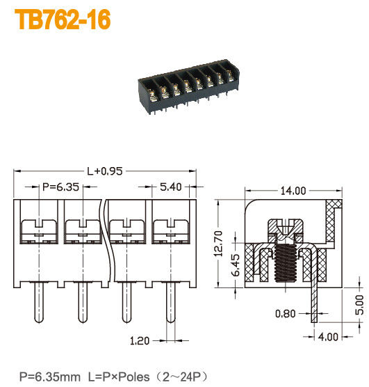 Τελικός φραγμός εμποδίων PBT 6.35mm ορείχαλκος πισσών 300V 15A UL94 V0