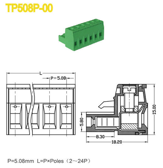 300V / 18A θηλυκή πίσσα 5.08mm βιδών μ3 τελικών φραγμών μερών ηλεκτρική