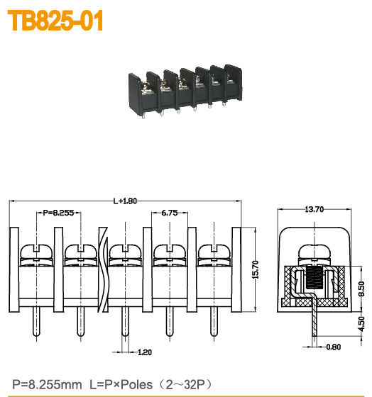 βίδα τελικών φραγμών 2-32 Πολωνοί 300V/20A μ3 εμποδίων πισσών 8.255mm