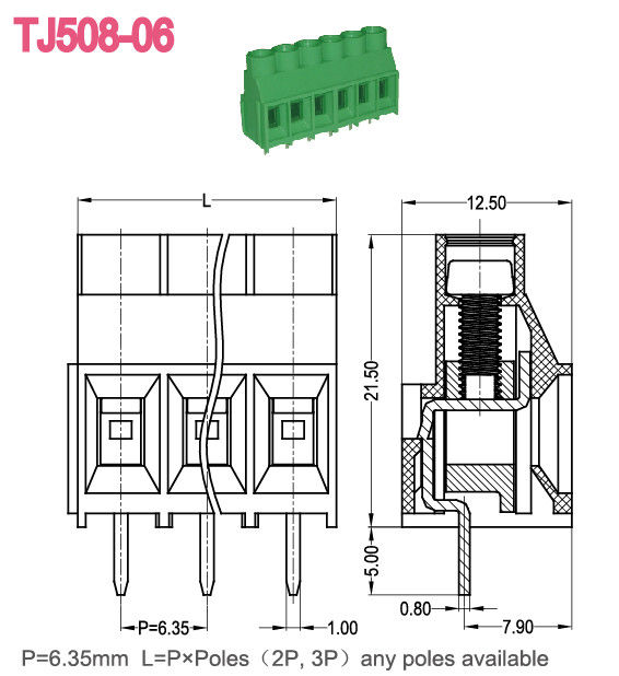 Pluggable 6.35mm ευρο- τύπος φραγμών PCB τελικός 300A που αυξάνει τη σειρά