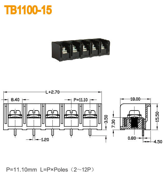 2-12 μαύρη 20A πίσσα ορείχαλκου PBT 11mm τελικών φραγμών δύναμης εμποδίων Πολωνών