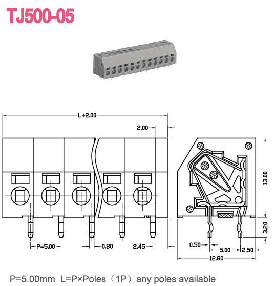 Πίσσα 5.0mm AWG τελικών φραγμών 300V 10A 2-24 Πολωνοί 16-26 Screwless ανοίξεων