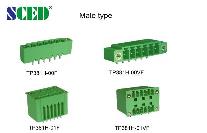 Αρσενικός Pluggable τελικός φραγμός 300V 18A 7.62mm χρώματος σωστής γωνίας πράσινος
