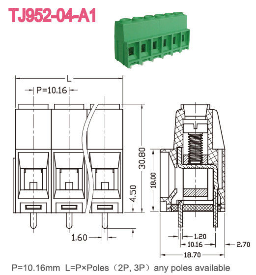 πίσσα 10.16mm επικοινωνίας τελικών φραγμών 57A 2-16 Πολωνοί PCB 911mm