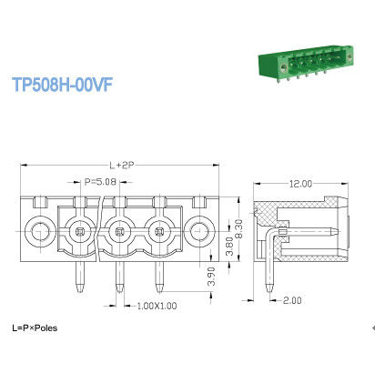 Άντρας πρίζες Plug In Terminal Block Pitch 5.08mm 300V/18A 2-22 πόλοι