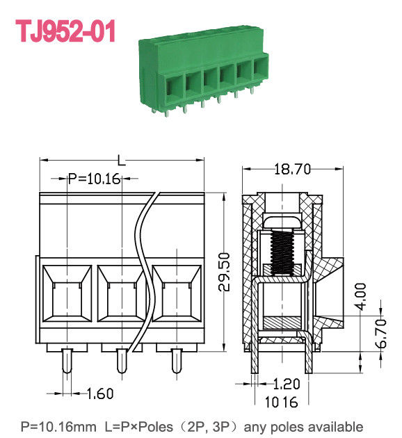 57Α Τερματικό μπλοκ βίδες PCB 10,16mm Στροφή Euro Raising Series 2-16 poles UL Τεχνικά δεδομένα
