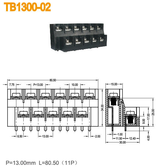 2 σειρές 600V/τελικοί φραγμοί δύναμης 40A 11 Πολωνοί 13mm ορείχαλκος πισσών