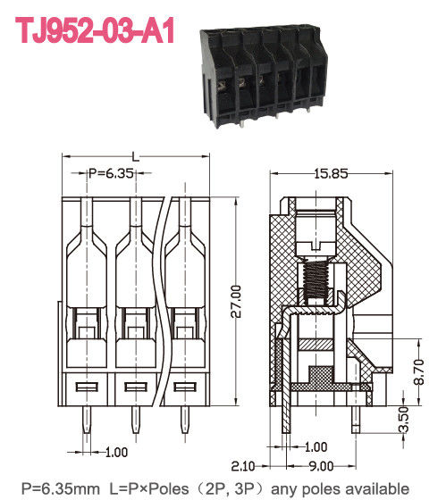 Τα μαύρα PCB βιδώνουν τον τελικό φραγμό 6.35mm AWG 10-22 πισσών 30A UL94-V0 30A
