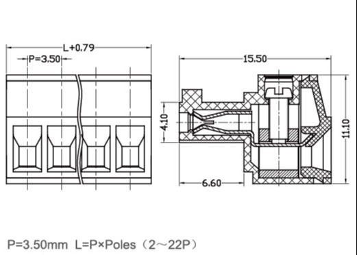 2-22 θηλυκός Pluggable συνδετήρας 3.5mm τελικών φραγμών Πολωνών βίδα πισσών 300V τετρ.μέτρο