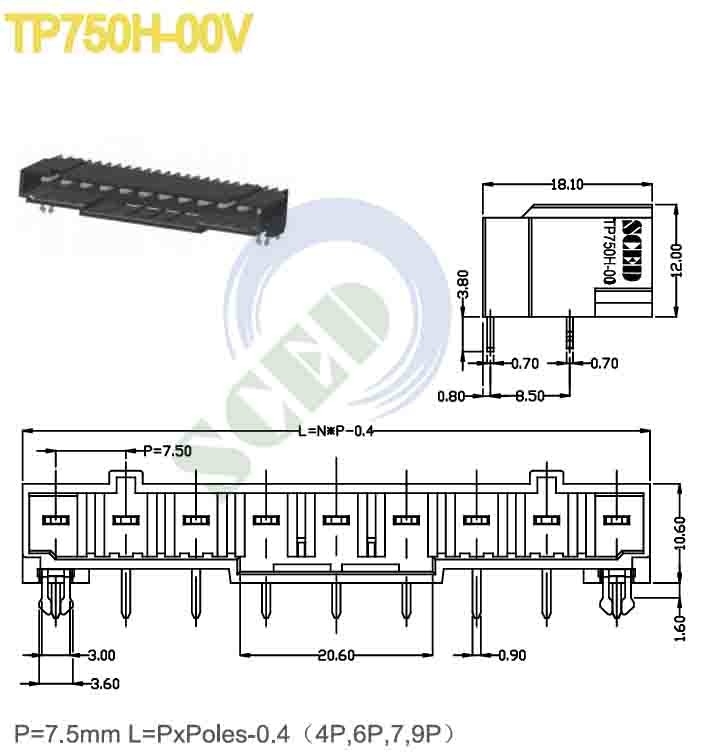 LCP Χρυσό επιχρισμένο μαύρο χρώμα Pluggable τερματικό μπλοκ με δεξιά γωνία 7.5mm 300V 16A