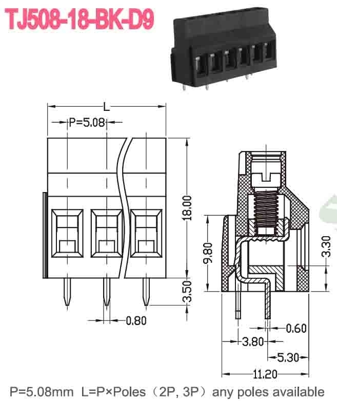 5.08mm 300V 10A PA66 Τερματικό μπλοκ PCB Euro Type Raising Series για αυτόματο έλεγχο