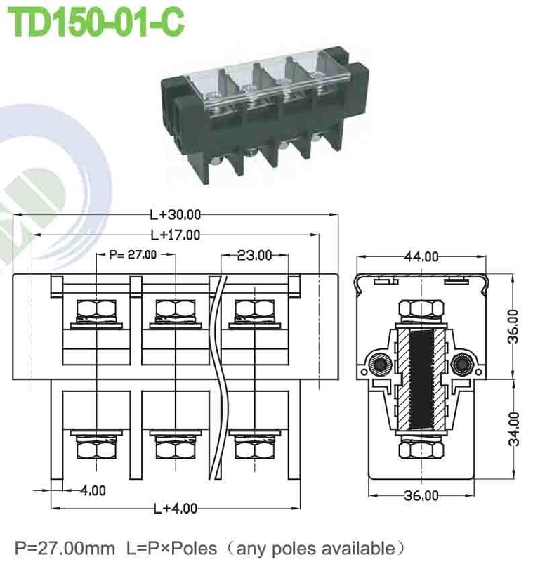 150A PBT Power Terminal Block Connector Perforation Pitch 27.0mm M8 βίδα